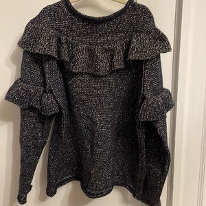 Crewcuts girls size 12 sweater navy gold ruffle